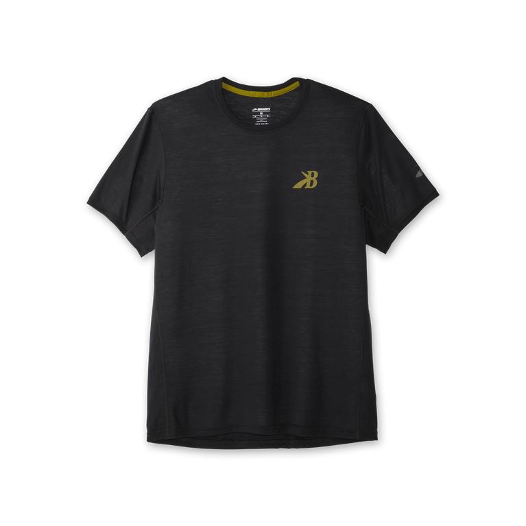 Brooks Distance Graphic Men's Short Sleeve Running Shirt - Black/Gold//Medallion (78640-GJDS)